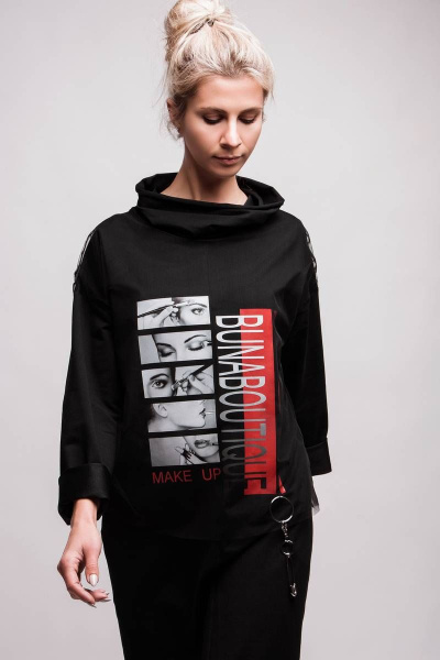 Платье оверсайз с принтом, высоким воротником-хомутом BUNABOUTIQUE 2008 - фото 1