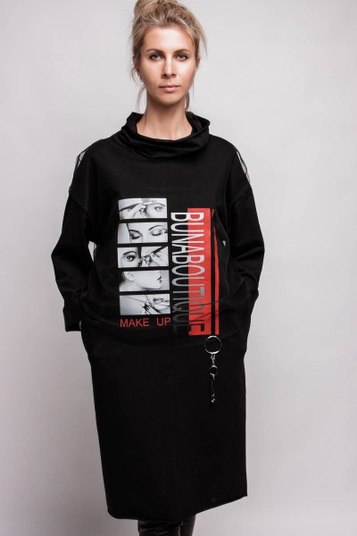 Платье оверсайз с принтом, высоким воротником-хомутом BUNABOUTIQUE 2008 - фото 3