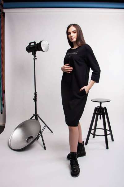 Платье о-силуэт кокон из трикотажа и сетки с стразами BUNABOUTIQUE 2046 - фото 6