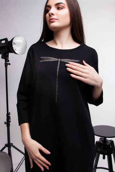 Платье о-силуэт кокон из трикотажа и сетки с стразами BUNABOUTIQUE 2046 - фото 1