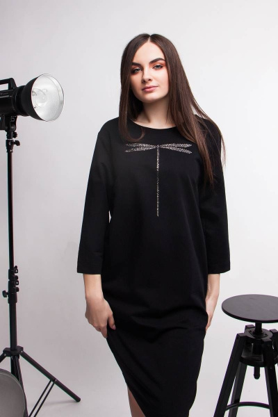 Платье о-силуэт кокон из трикотажа и сетки с стразами BUNABOUTIQUE 2046 - фото 2