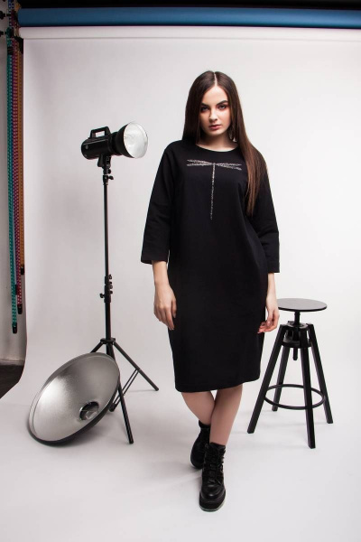 Платье о-силуэт кокон из трикотажа и сетки с стразами BUNABOUTIQUE 2046 - фото 4