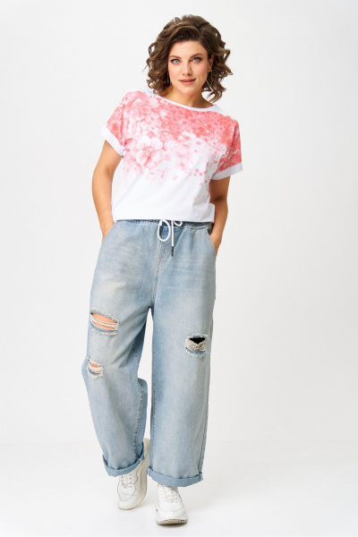 Джемпер Rumoda 2258 бело-розовый - фото 4