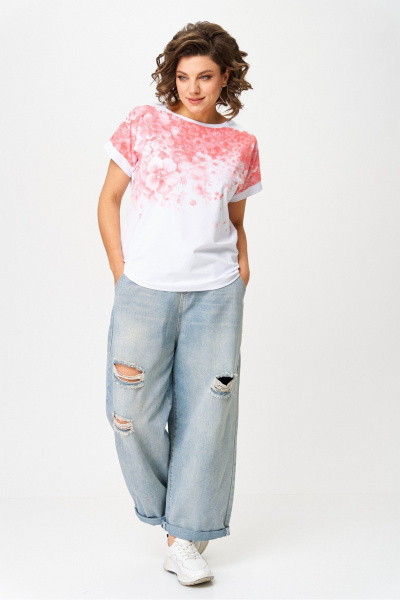 Джемпер Rumoda 2258 бело-розовый - фото 3