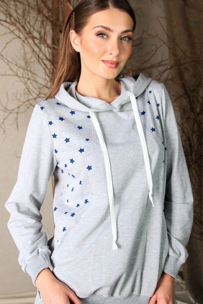 Джемпер с капюшоном и рельефами из футера с карманами Verally 429-1 звезды - фото 1
