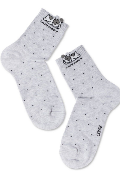 Носки хлопковые с объемным рисунком для повседневных образов CONTE CONTE_CLASSIC_252_Puppy_(с_пикотом) светло-серый - фото 2