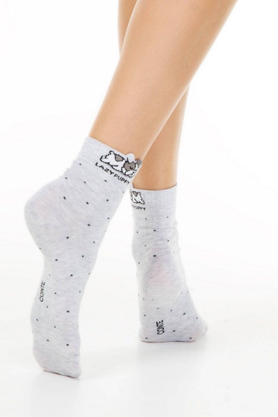 Носки хлопковые с объемным рисунком для повседневных образов CONTE CONTE_CLASSIC_252_Puppy_(с_пикотом) светло-серый - фото 1