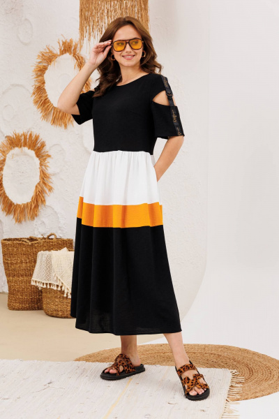 Платье INVITE 4094 черный+оранжевый - фото 2