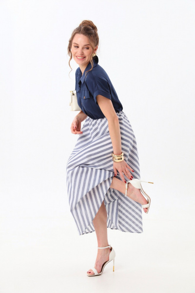 Платье NikVa 969-1 индиго+сине-белая полоска - фото 8