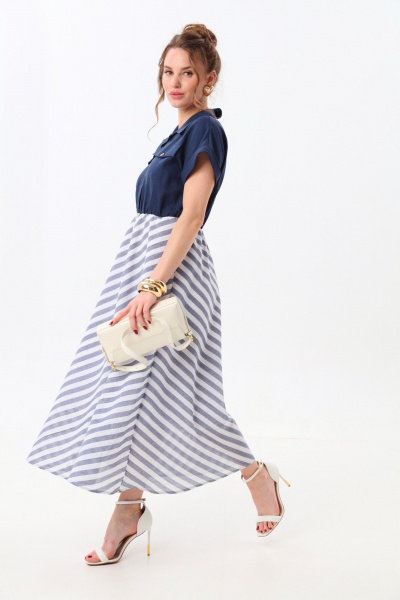 Платье NikVa 969-1 индиго+сине-белая полоска - фото 6
