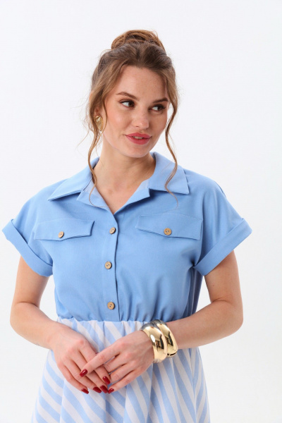 Платье NikVa 969-2 голубой+бело-голубая полоска - фото 3