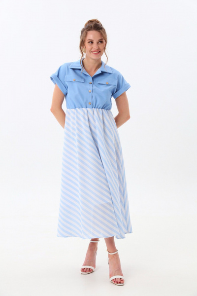Платье NikVa 969-2 голубой+бело-голубая полоска - фото 6
