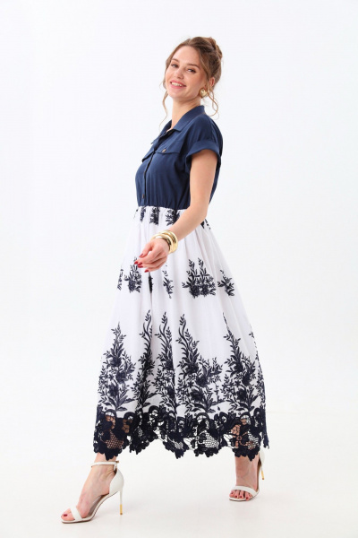 Платье NikVa 969-3 индиго+белый - фото 8