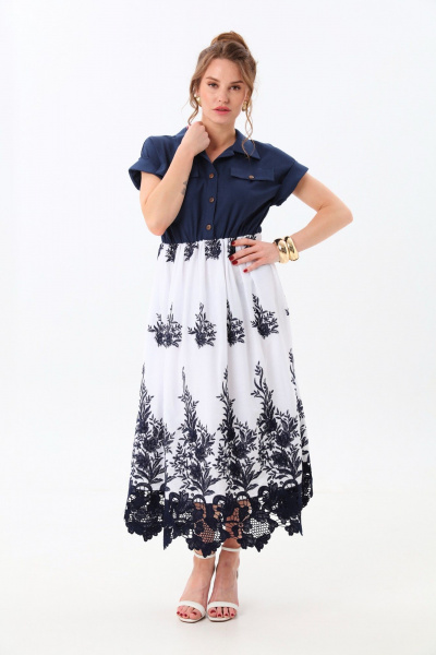 Платье NikVa 969-3 индиго+белый - фото 6