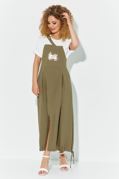 Платье Euromoda 610 хаки/белый - фото 5