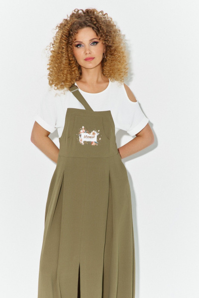 Платье Euromoda 610 хаки/белый - фото 2