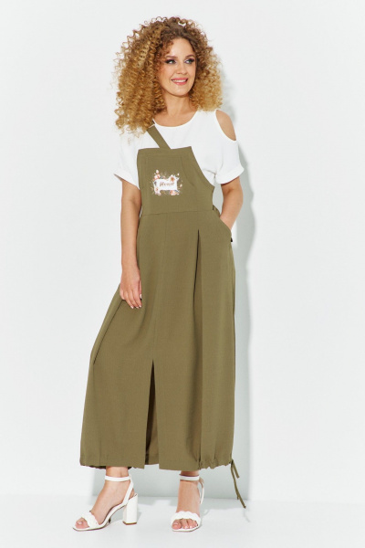 Платье Euromoda 610 хаки/белый - фото 1