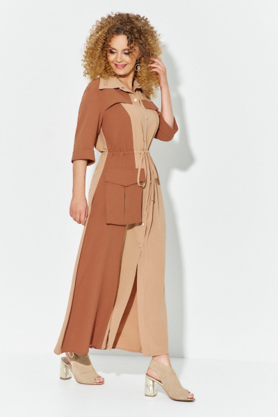 Платье Euromoda 606 бежевый/коричневый - фото 4