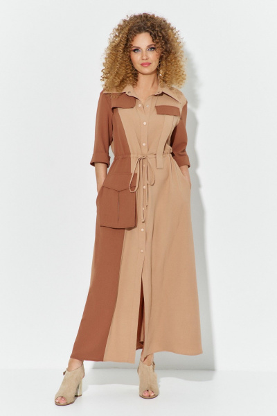 Платье Euromoda 606 бежевый/коричневый - фото 1