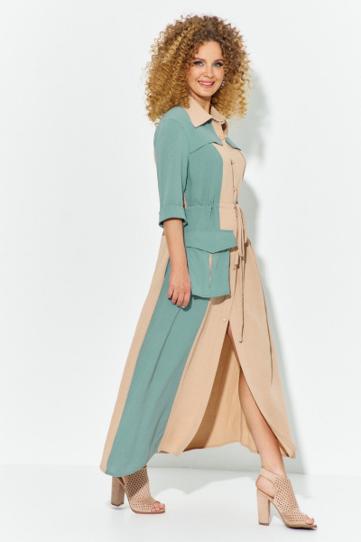 Платье Euromoda 606 бежевый/бирюзовый - фото 2