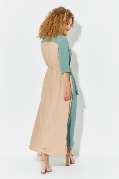 Платье Euromoda 606 бежевый/бирюзовый - фото 4