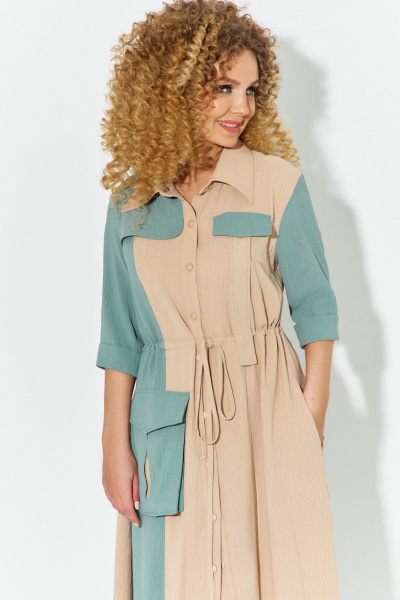 Платье Euromoda 606 бежевый/бирюзовый - фото 3