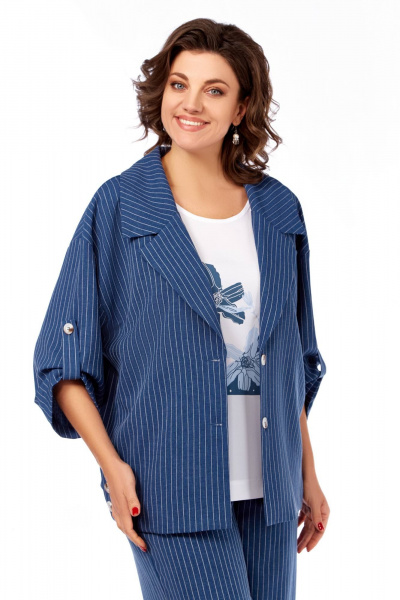 Блуза, брюки, жакет Ольга Стиль С-929 синий - фото 5