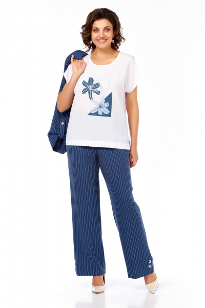 Блуза, брюки, жакет Ольга Стиль С-929 синий - фото 2