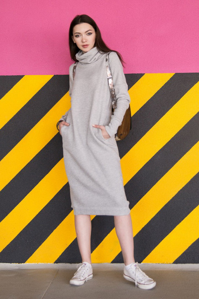 Тёплое серое платье с боковыми карманами из трикотажа Zen Wear WDR6.FT3.LGM - фото 2
