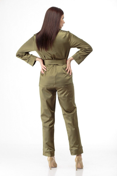 Демисезонный костюм блуза и брюки из текстиля Anelli 870 хаки - фото 10