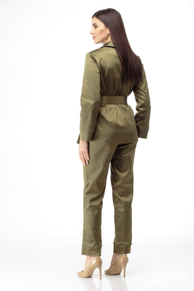 Демисезонный костюм блуза и брюки из текстиля Anelli 870 хаки - фото 9