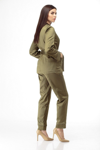 Демисезонный костюм блуза и брюки из текстиля Anelli 870 хаки - фото 2