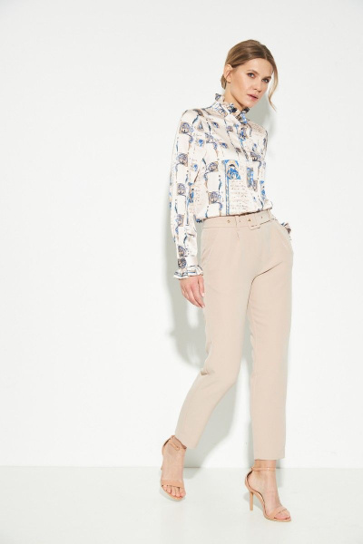 Бежевые узкие брюки с широким поясом и карманами LIBERTY 34 - фото 1