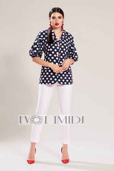 Брюки, жакет Твой имидж 1253 темно-синий+ белый - фото 3