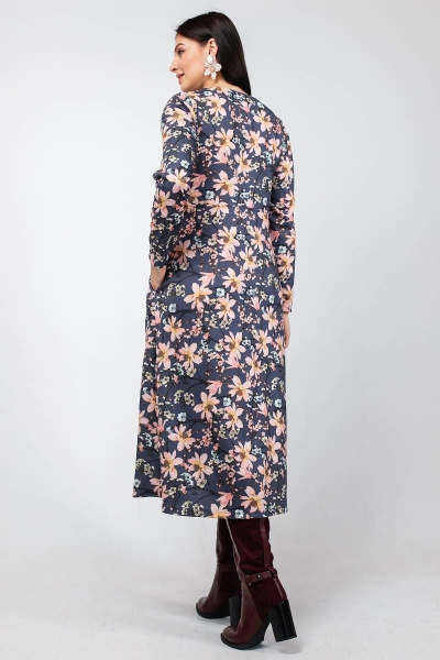 Платье трапеция из тканевого полотна с карманами и вытачками La rouge 5341 графит-(цветы) - фото 3