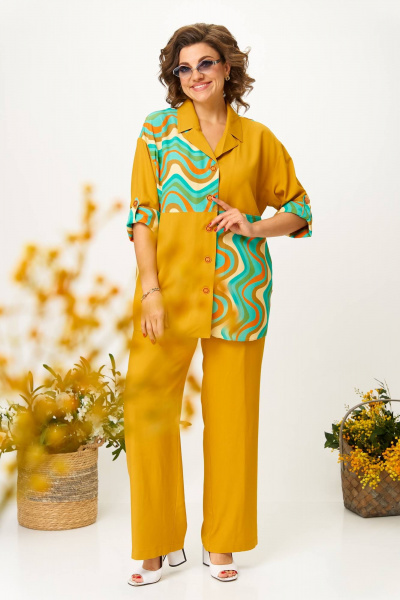 Блуза, брюки Anastasia 1215 горчица - фото 1