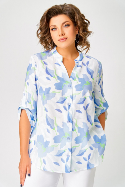 Блуза Swallow 852 белый/голубые_цветы - фото 11