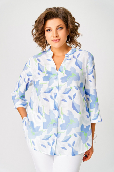 Блуза Swallow 852 белый/голубые_цветы - фото 1