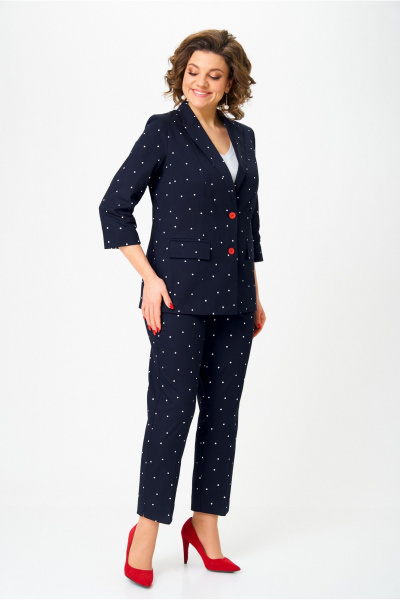 Брюки, жакет БелЭльСтиль 412-3_03_22+586-2_87_22 темно-синий_горох - фото 4