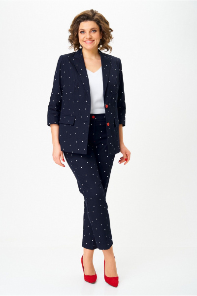 Брюки, жакет БелЭльСтиль 412-3_03_22+586-2_87_22 темно-синий_горох - фото 1