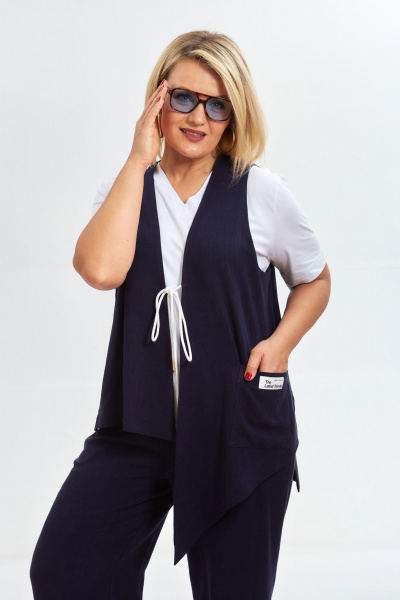 Комплект брюк жилет футболка в стиле бохо OVERYOU М146/1 синий - фото 3