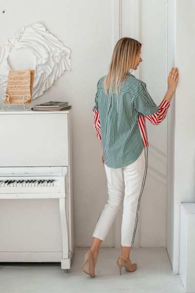 Рубашка Shymoda М_438-25 зелёная/красная/белая_полоска - фото 3