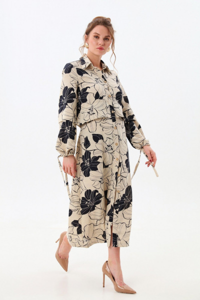 Платье, пояс NikVa 944-5 сине-песочные лилии - фото 3