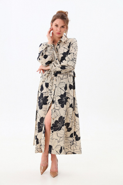 Платье, пояс NikVa 944-5 сине-песочные лилии - фото 2