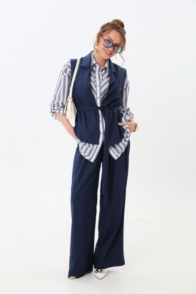 Брюки, жилет, рубашка NikVa 956-2 индиго и бело-синие полосы - фото 2