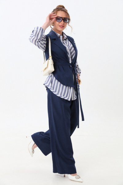 Брюки, жилет, рубашка NikVa 956-2 индиго и бело-синие полосы - фото 6