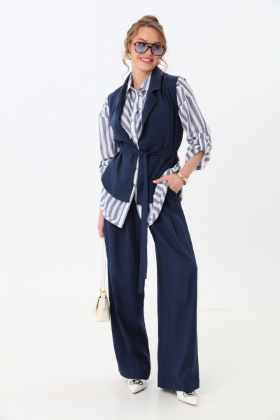 Брюки, жилет, рубашка NikVa 956-2 индиго и бело-синие полосы - фото 5
