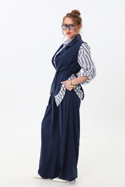 Брюки, жилет, рубашка NikVa 956-2 индиго и бело-синие полосы - фото 4