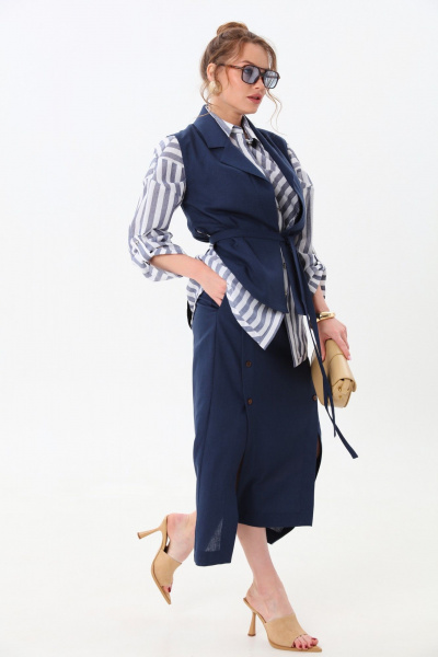 Жилет, рубашка, юбка NikVa 957-2 индиго и бело-синие полосы - фото 4