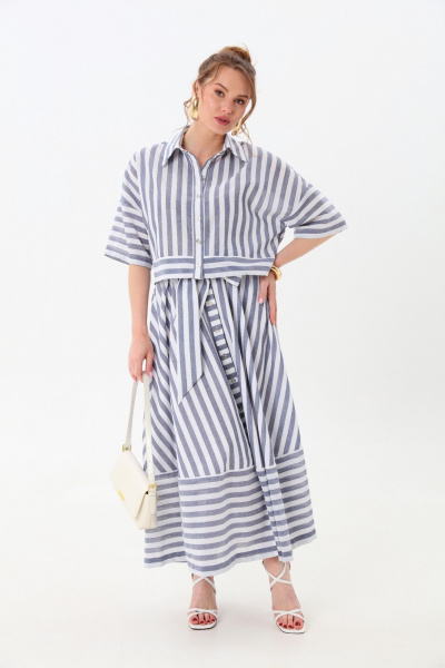 Рубашка, юбка NikVa 958-3 бело-синие полосы - фото 3